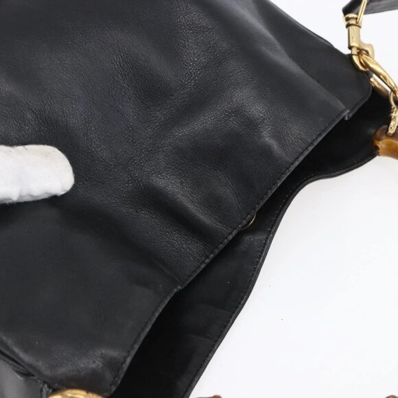 GUCCI Bamboo Shoulder Bag Leather 2way Black Gold - Picture 7 of 16
